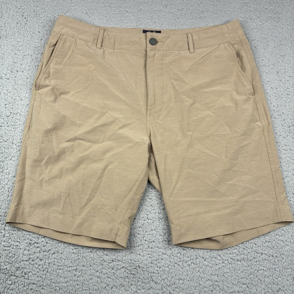 Faherty All Day Shorts Men 34 Tan Brown Drawstring Casual Chino 9" Inseam Hybrid